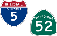 California Interstate 5 and State Route 52 icons