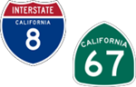 California Interstate 8 and State Route 67 icons