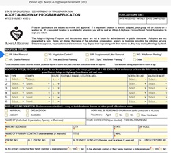 Screenshot of a PDF form. Click to fill out an Adopt-A-Highway application to the Program.
