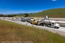 Caltrans works to replace the roadway surface on southbound I-680 in Alameda County on April 27, 2024.