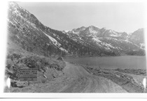 A black and white picture of the road that would become June Lake Loop in 1934.