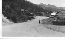 A black and white picture of the town of June Lake in 1950.