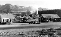 An undated black and white picture of the Casa Diablo Hot Springs and gas station.