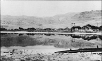 An undated black and white picture of water near the town of Keeler.