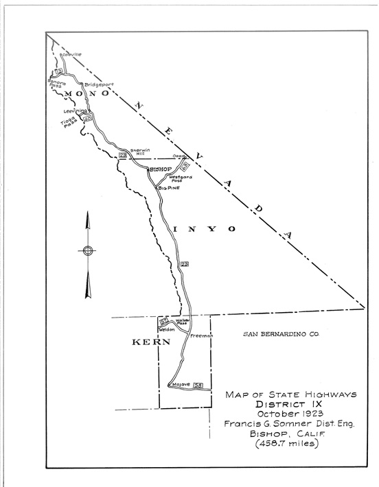 A map showing the original boundary for District 9 which included Mono, Inyo, and Eastern Kern counties.